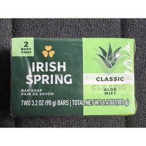 Irish Spring Classic ALOE MIST Scent Original Clean Bar Soap TWO 3.2 oz Bars New